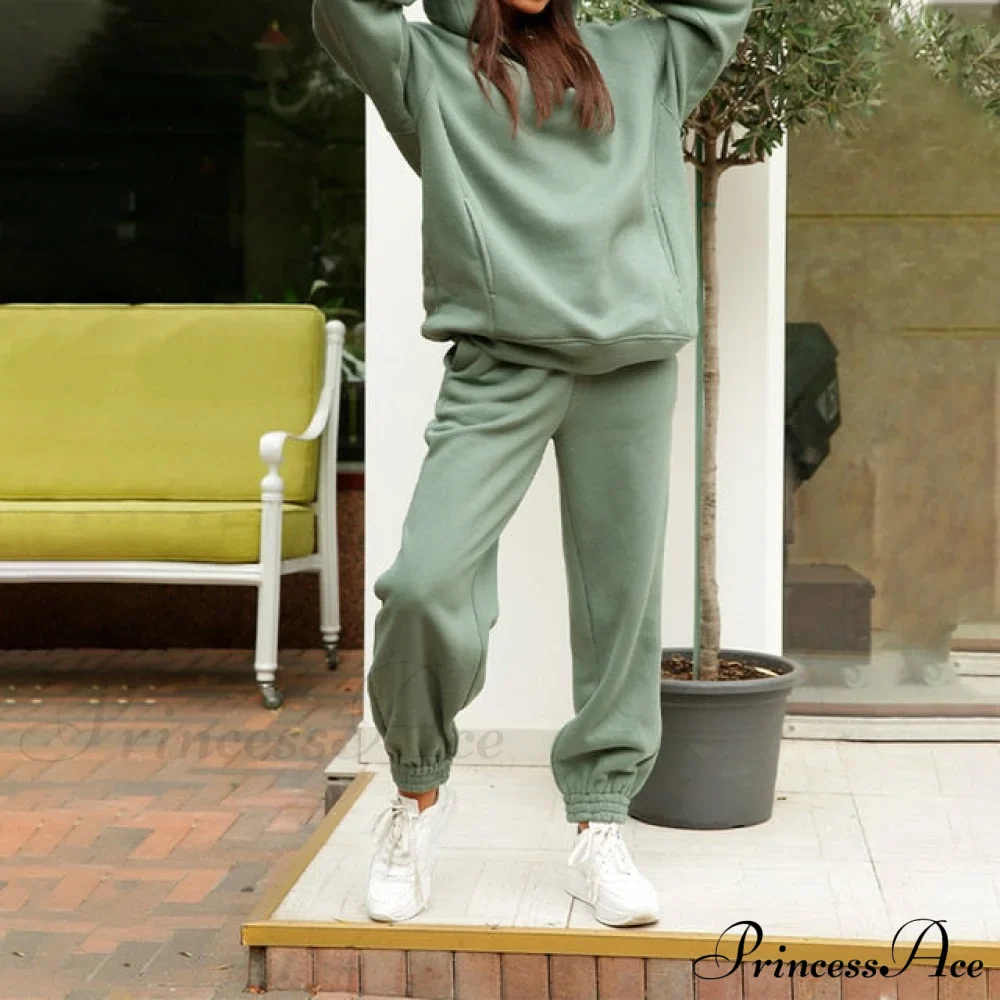 Elegant with Long Sweatshirt Women's Set and Hoodie Lace-Up Warm Pant Solid Detail - Image 13