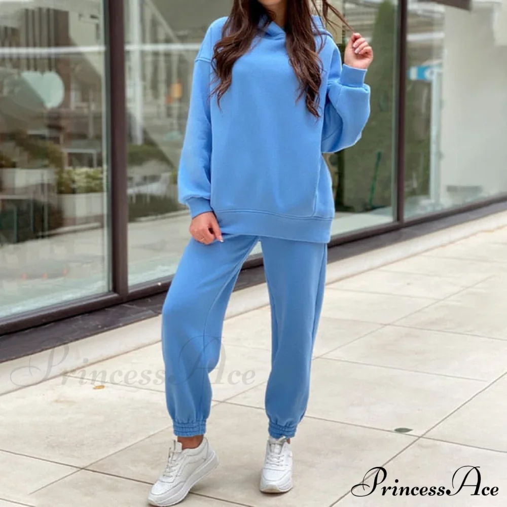 Elegant with Long Sweatshirt Women's Set and Hoodie Lace-Up Warm Pant Solid Detail - Image 21