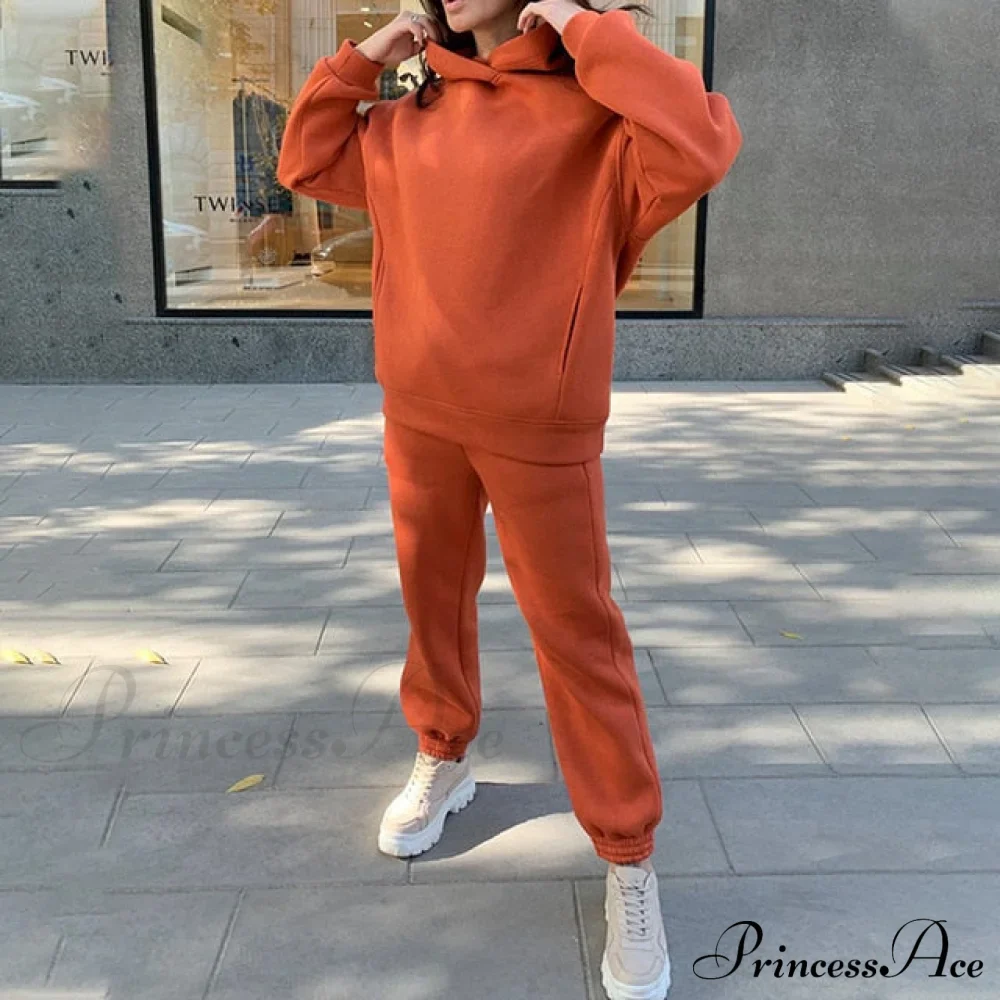 Elegant with Long Sweatshirt Women's Set and Hoodie Lace-Up Warm Pant Solid Detail - Image 26
