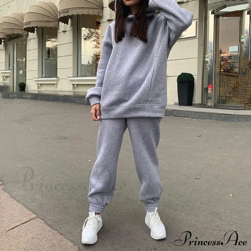 Elegant with Long Sweatshirt Women's Set and Hoodie Lace-Up Warm Pant Solid Detail - Image 28