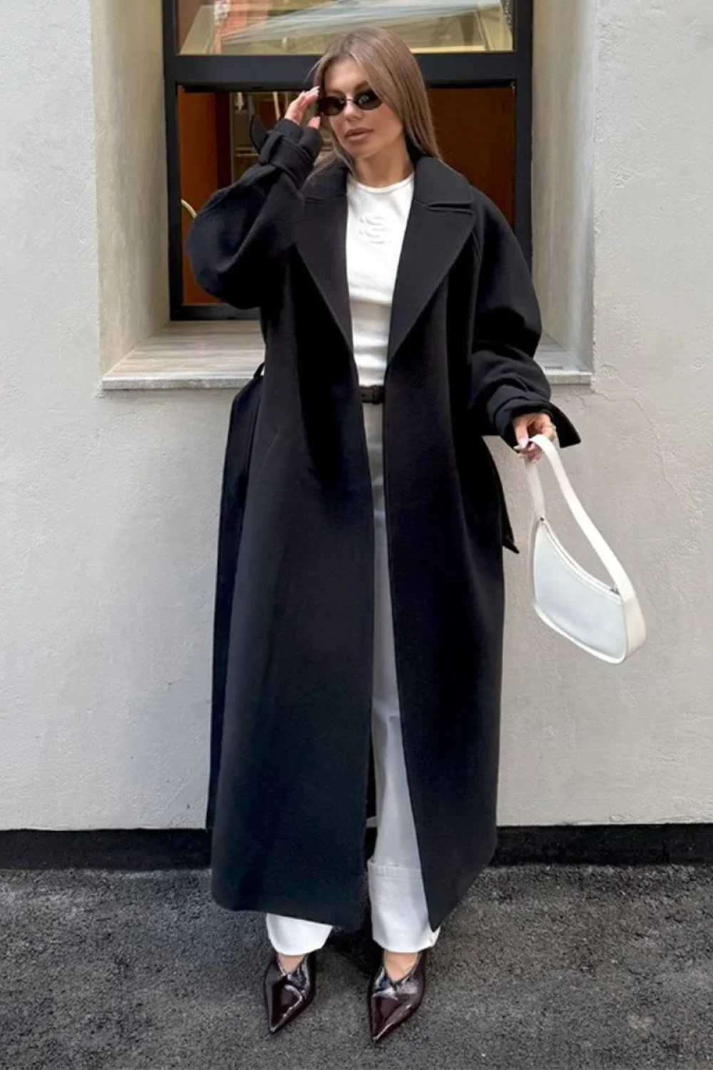 Vintage Elegant Wool Tie Waist Relaxed Overcoat - Image 5