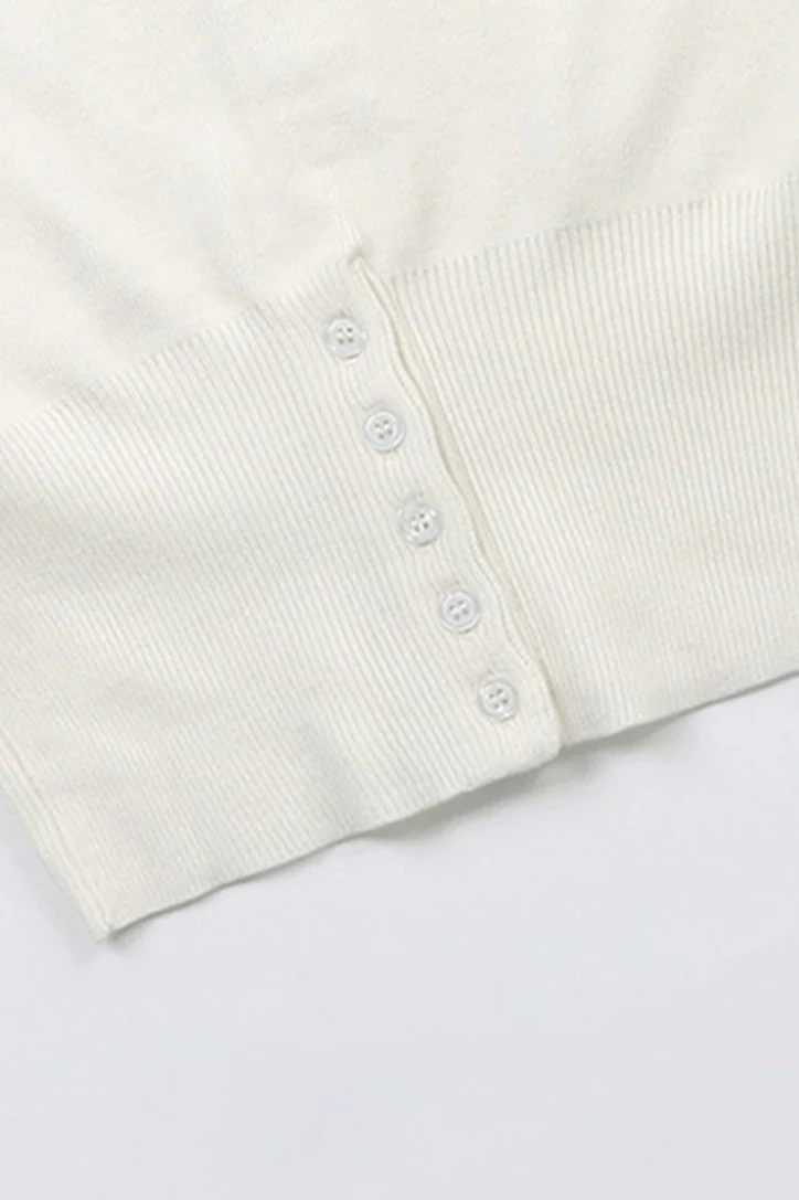 Embroidered Cotton V Neck Cardigan - Image 6