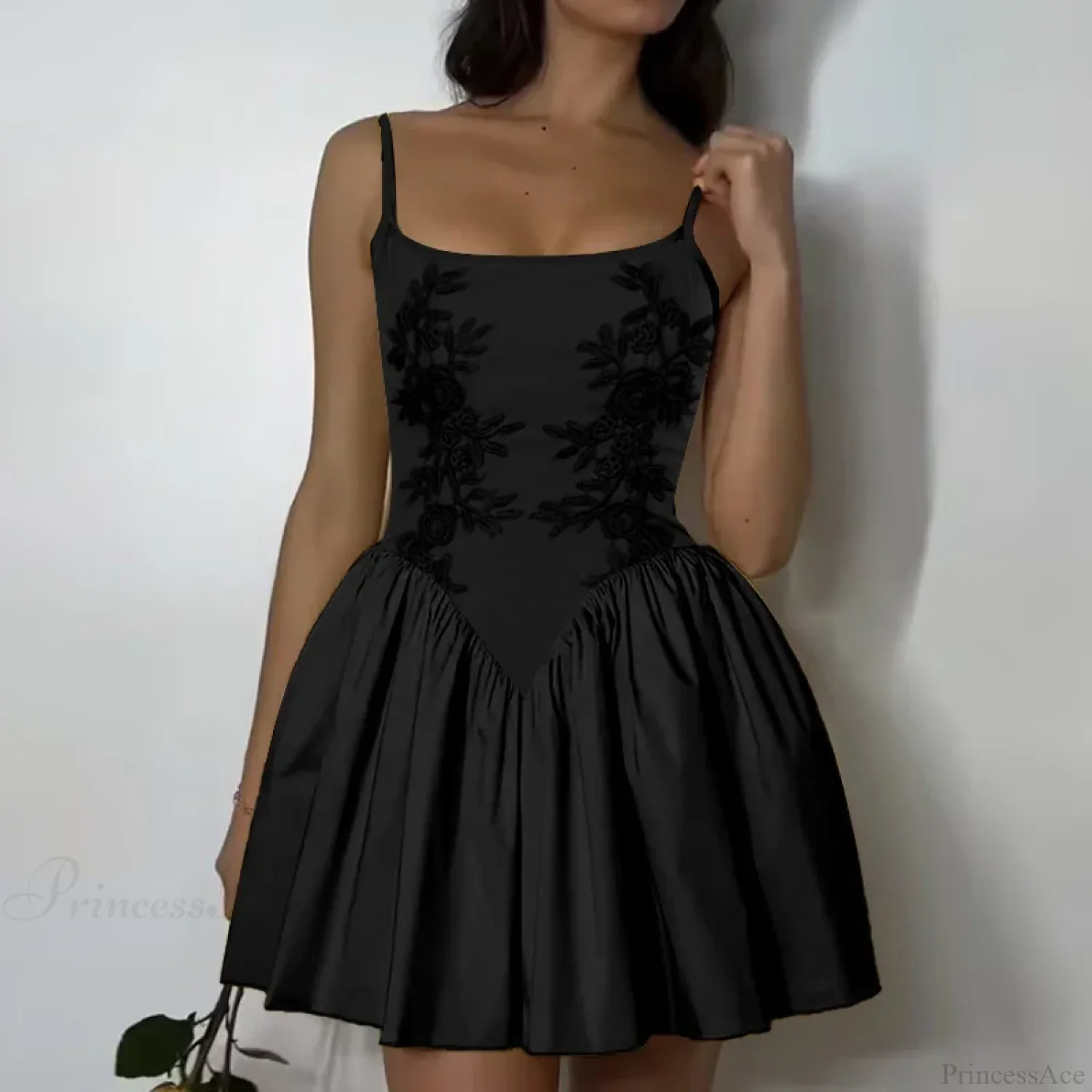 Embroidered Flower High Waist Puffy Floral Dress - Image 4