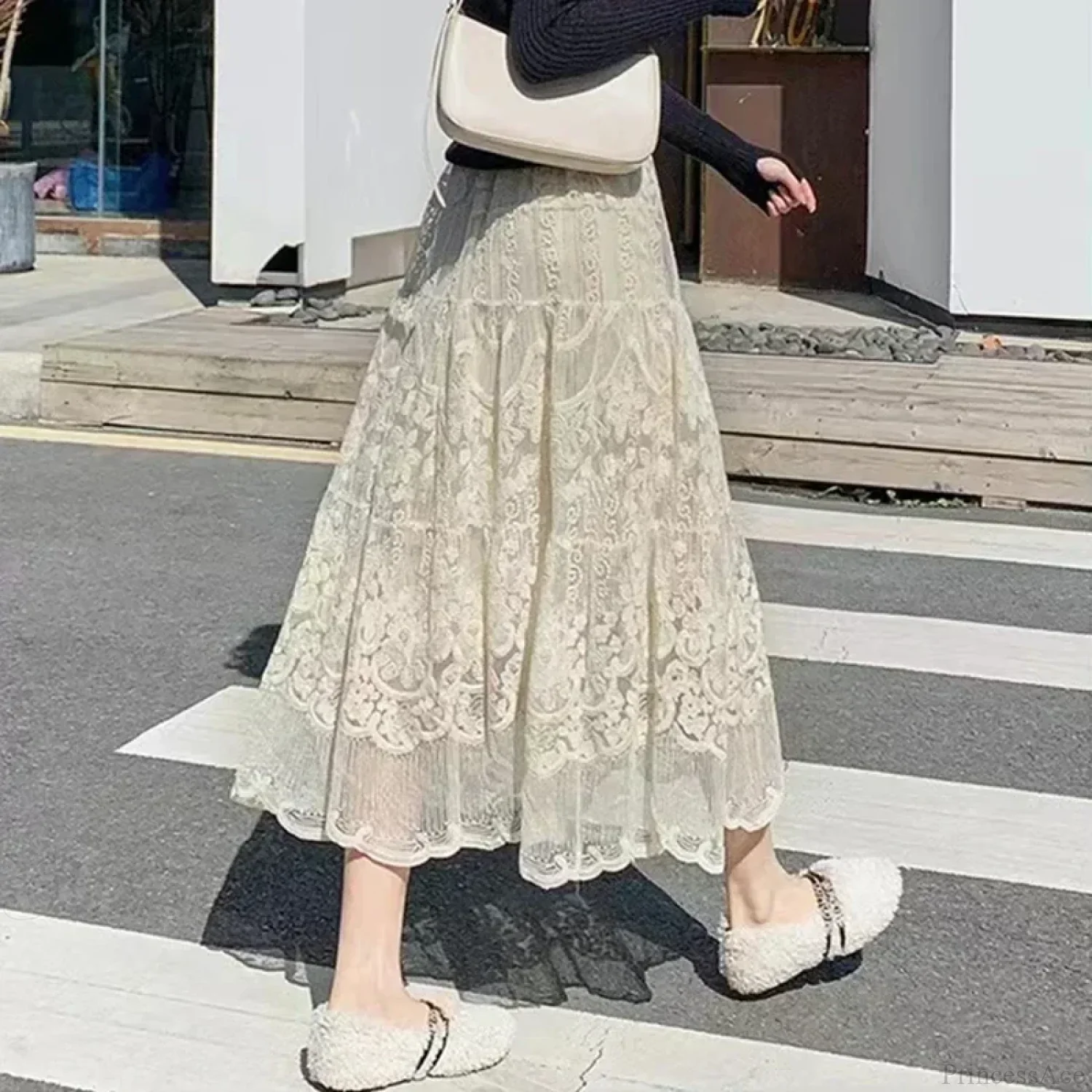 Embroidered Flower Lace High Waist Boho Skirt - Image 6
