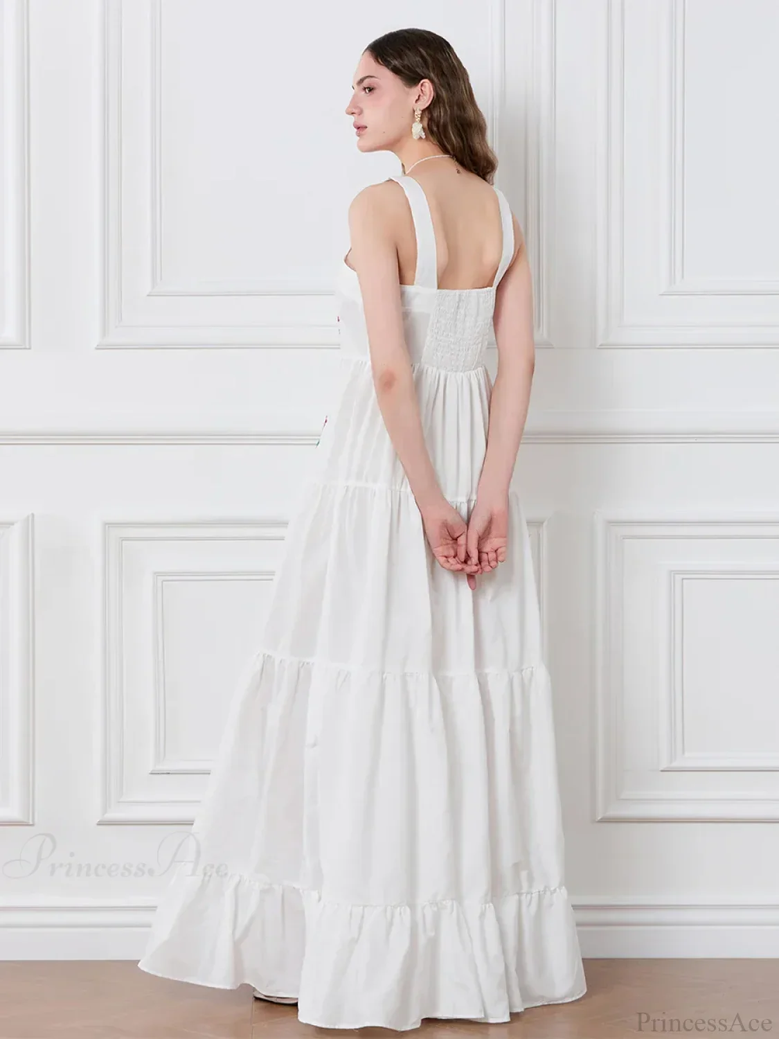 Embroidered Flower Ruched Tiered Slip Floral Dress - Image 6