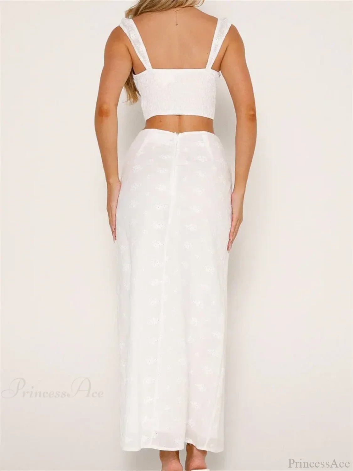 Embroidered Flower Sleeveless Crop Top High Waist Long Skirt - Image 4