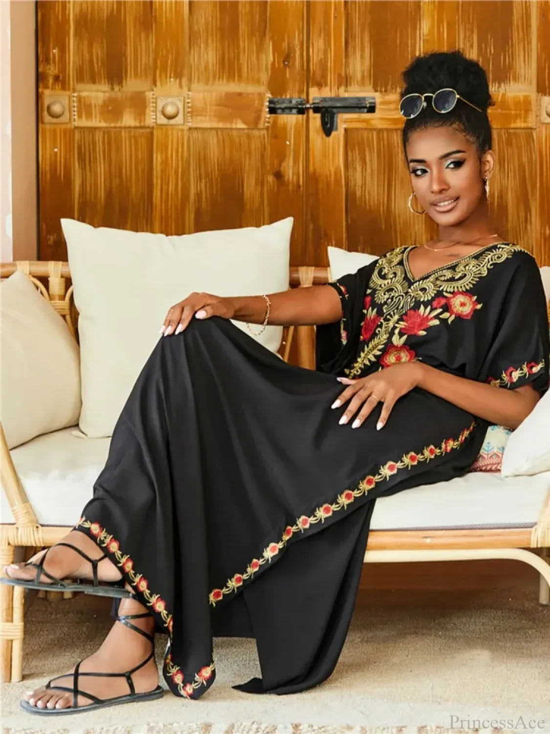 Embroidered Kaftan Beach Vacation Floral Dress - Image 3