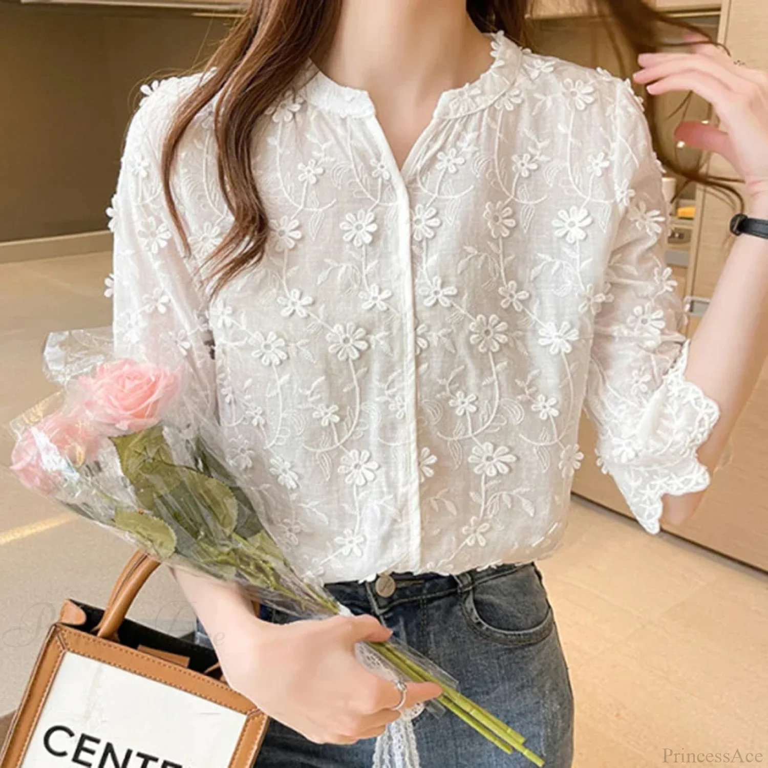Embroidered Lace Summer Cotton White Blouse - Image 6