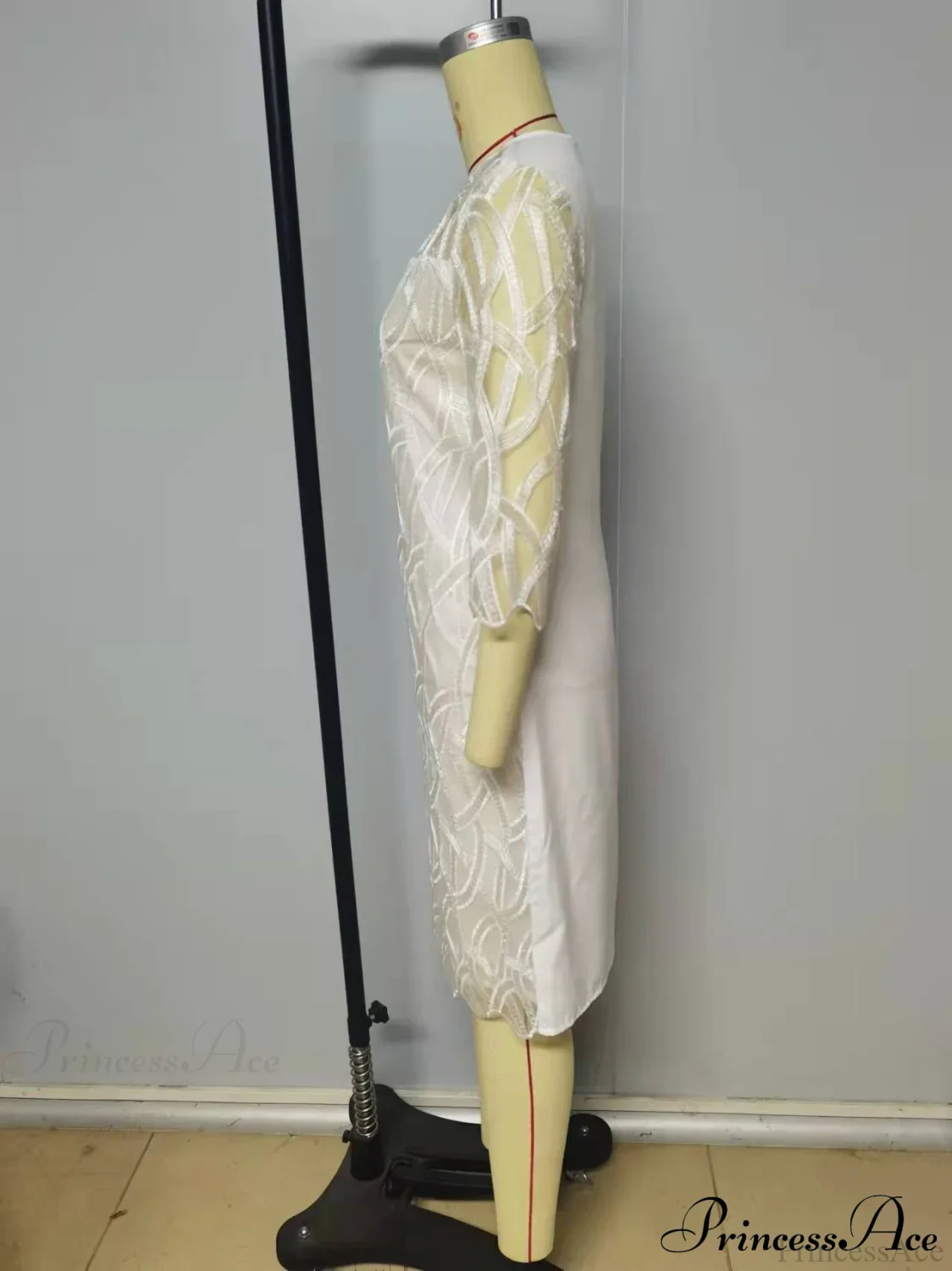 Embroidered Loose O See-through Lace - Arm Neck Half Casual Gown with Pullover - Image 13