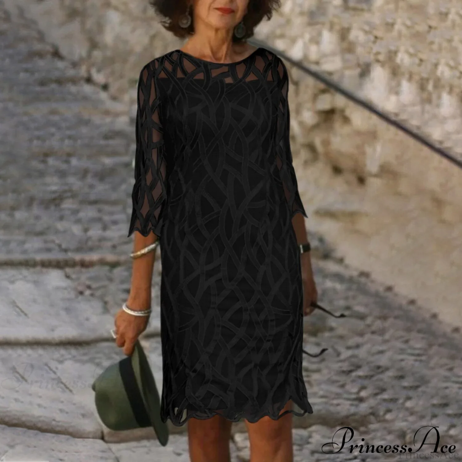 Embroidered Loose O See-through Lace - Arm Neck Half Casual Gown with Pullover - Image 9