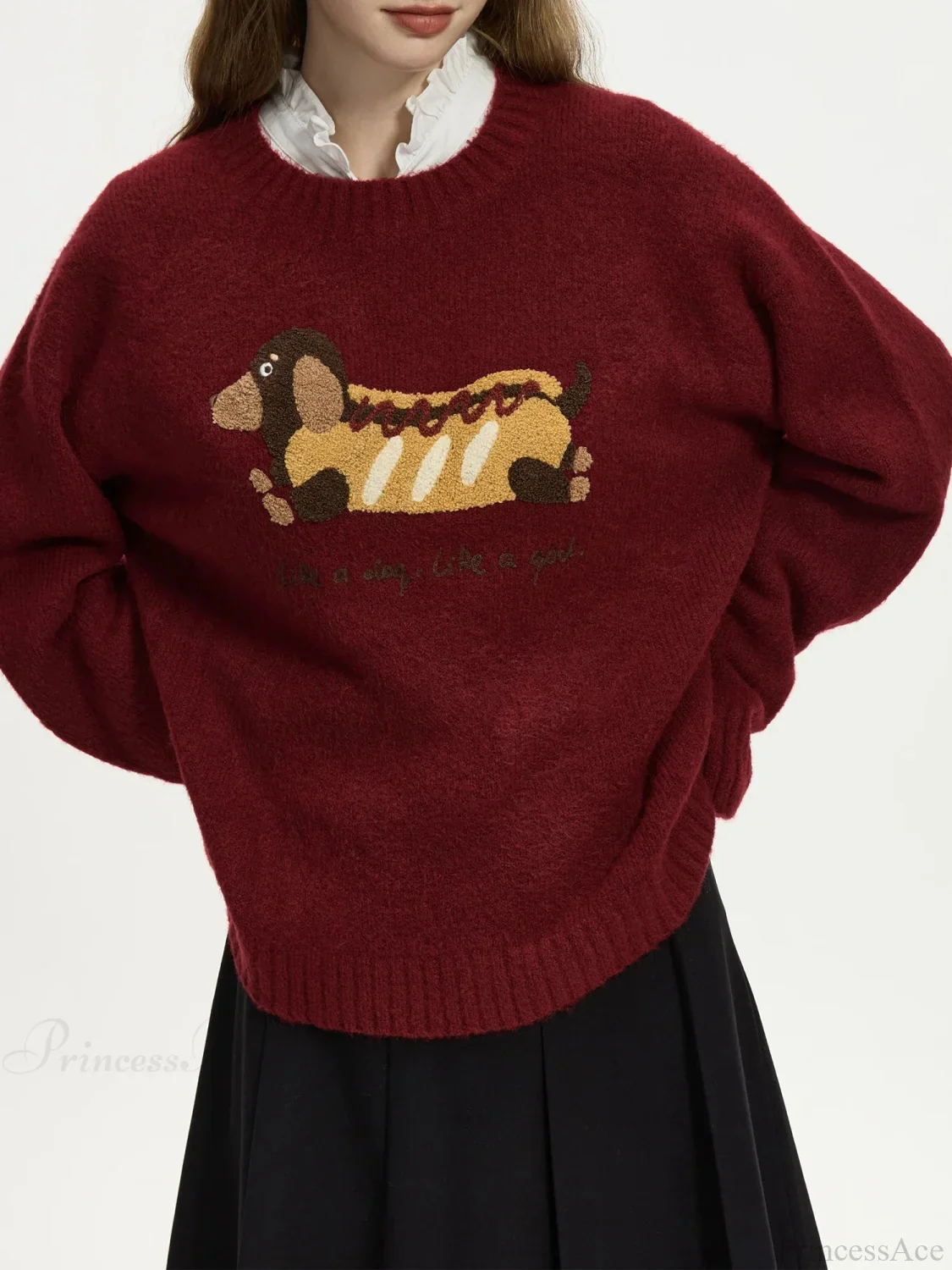 Embroidered Round Neck Drop Sleeve Sweater - Image 2