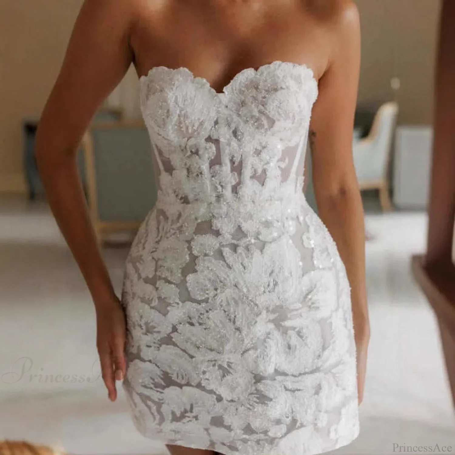 Embroidered Strapless A-Line Evening Wedding Dress - Image 3
