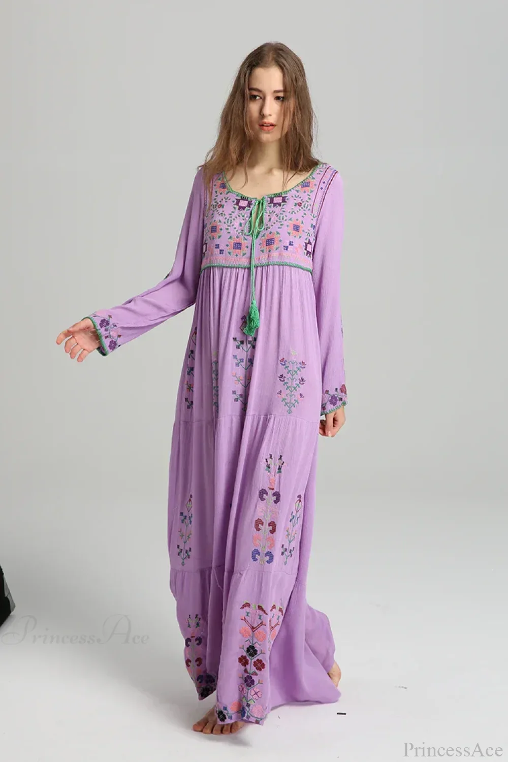 Embroidery Floral Long-sleeved Gypsy Maxi Boho Dress - Image 4