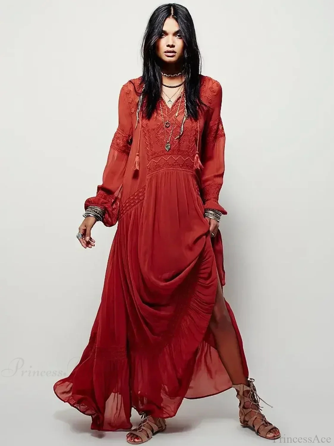 Embroidery Flower V-neck Split Mini Boho Dress