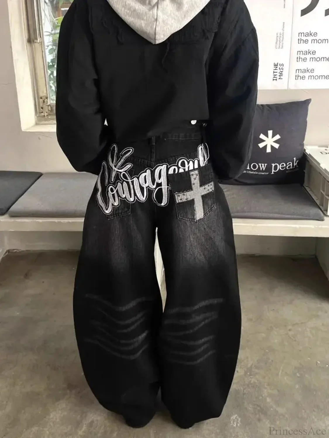 Embroidery Gothic Dark Baggy Pant