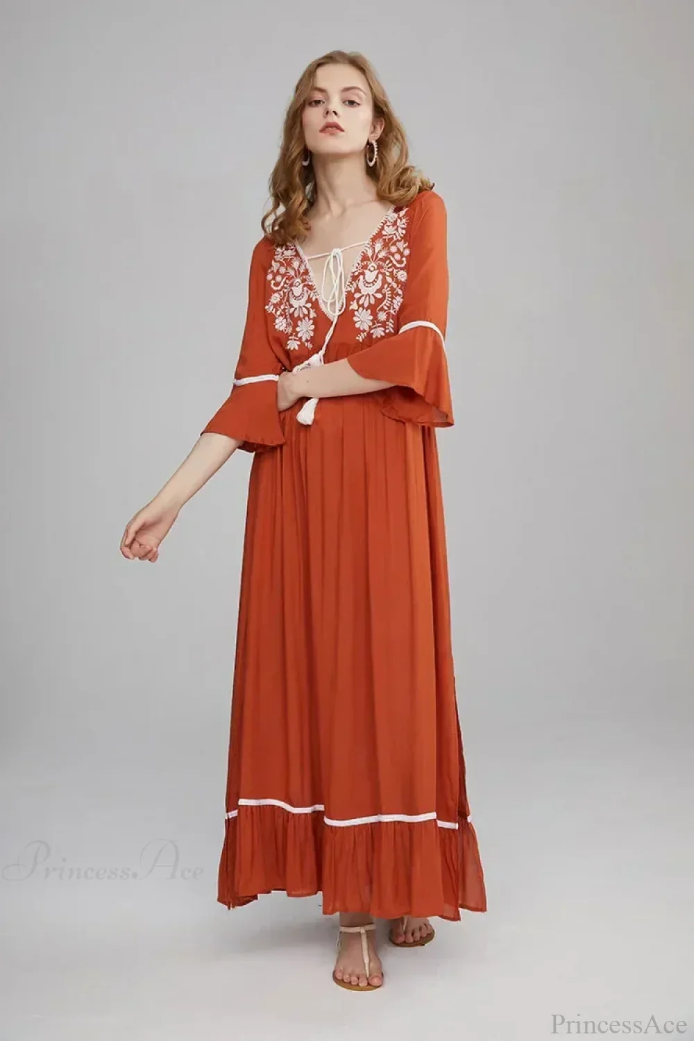 Embroidery Hollow Out Lace Retro White Boho Dress - Image 8