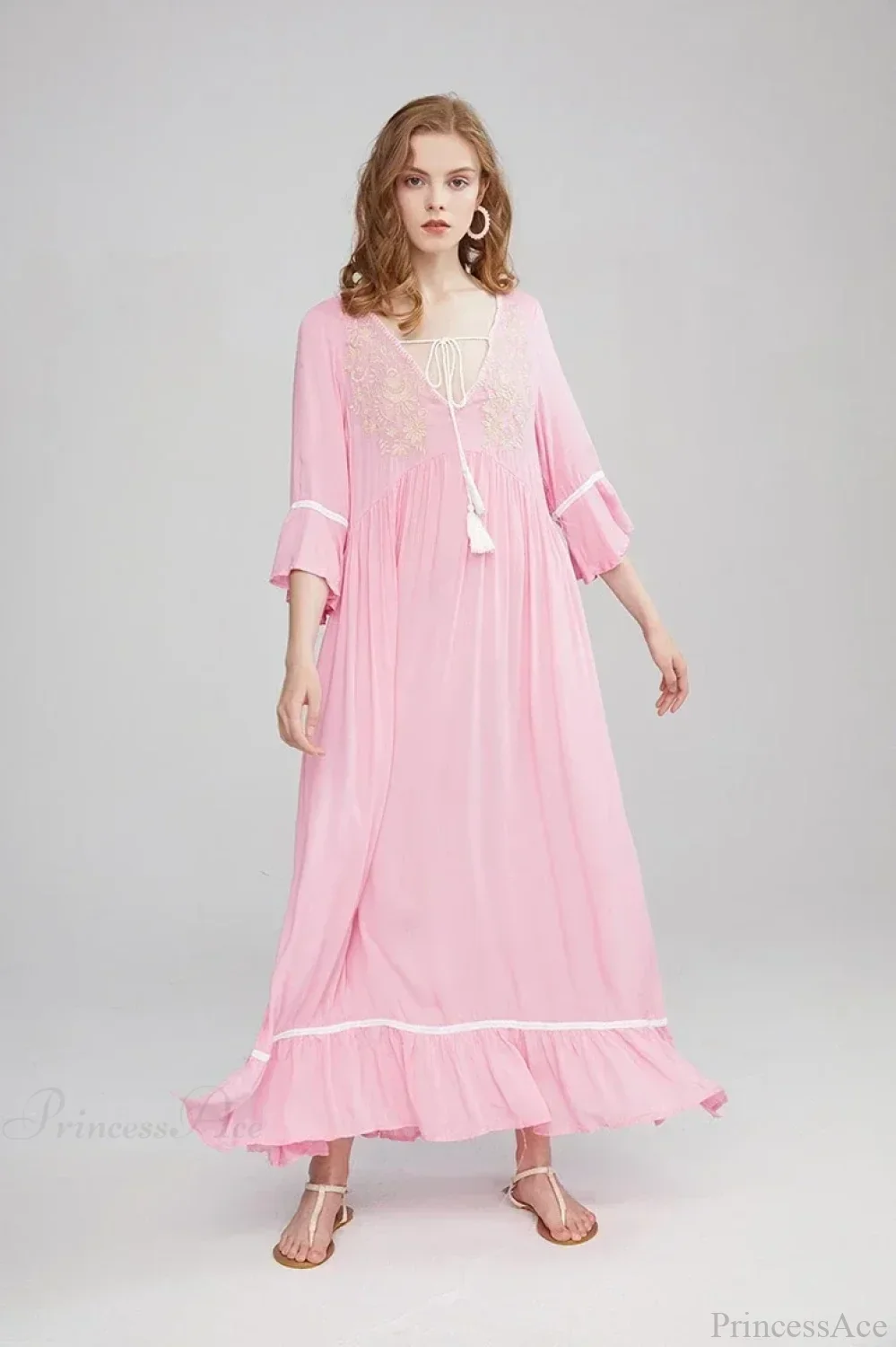 Embroidery Hollow Out Lace Retro White Boho Dress - Image 9