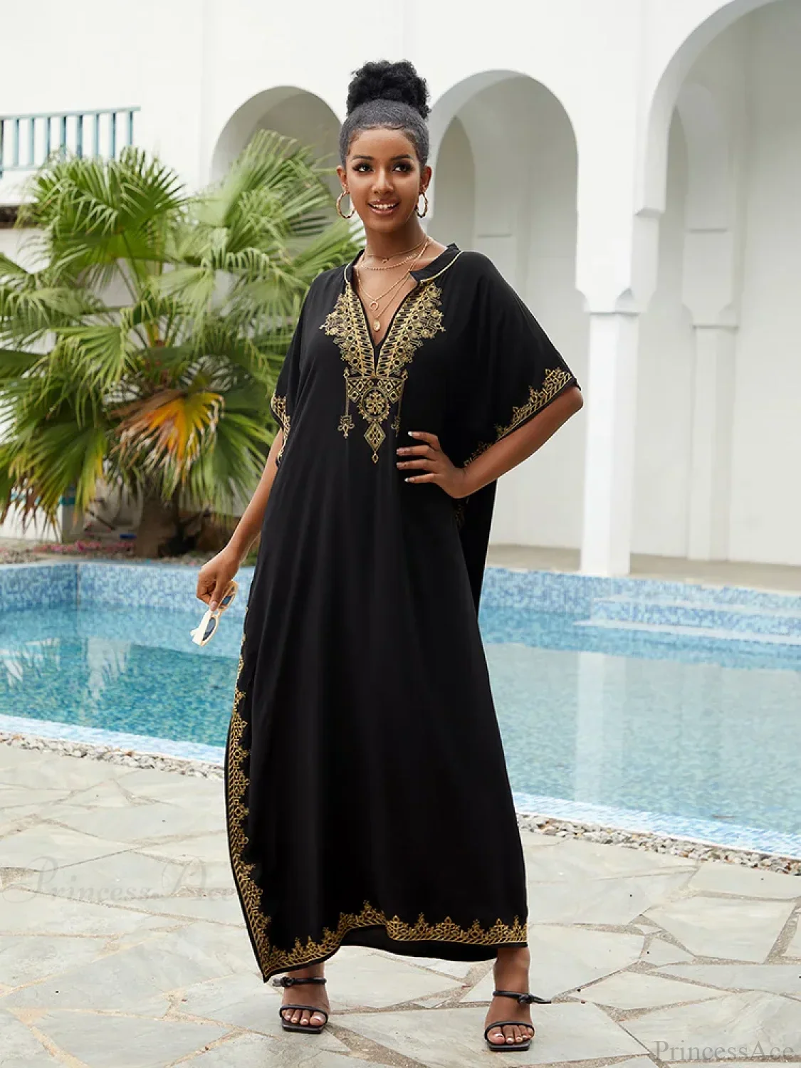 Embroidery Printed Long Dress Cover Up