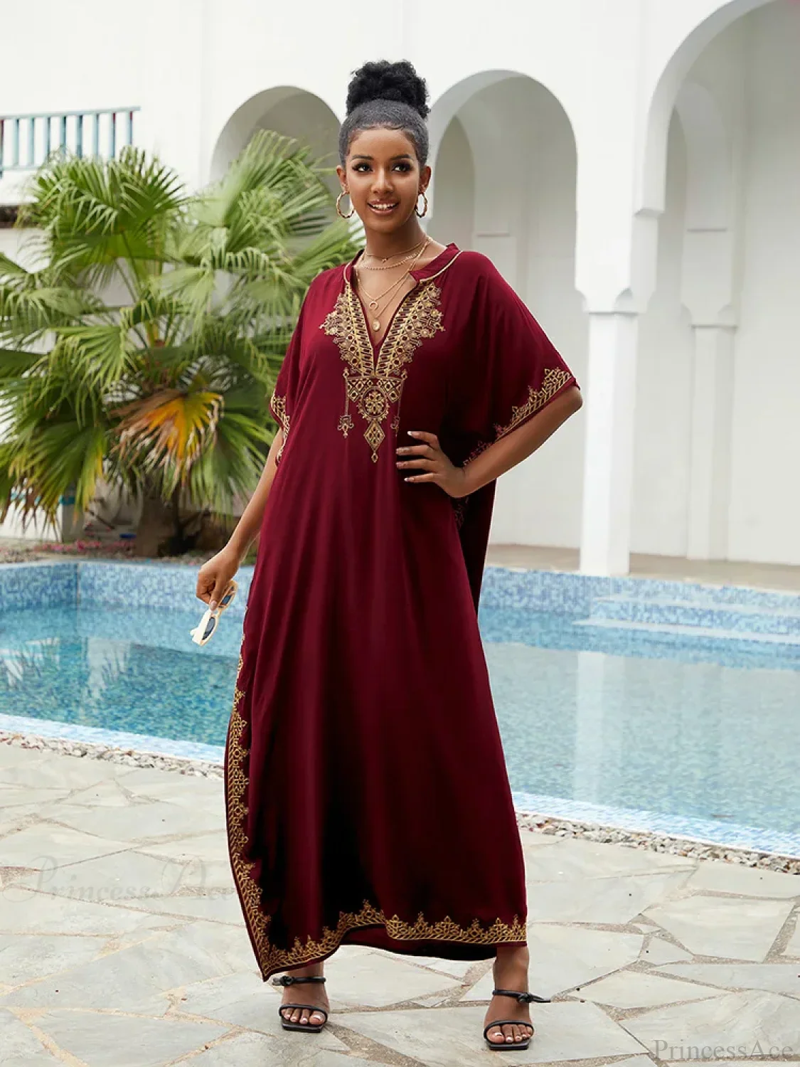 Embroidery Printed Long Dress Cover Up - Image 2