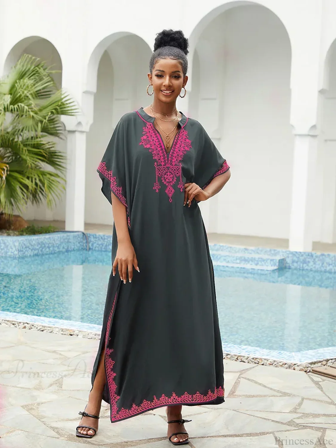 Embroidery Printed Long Dress Cover Up - Image 3