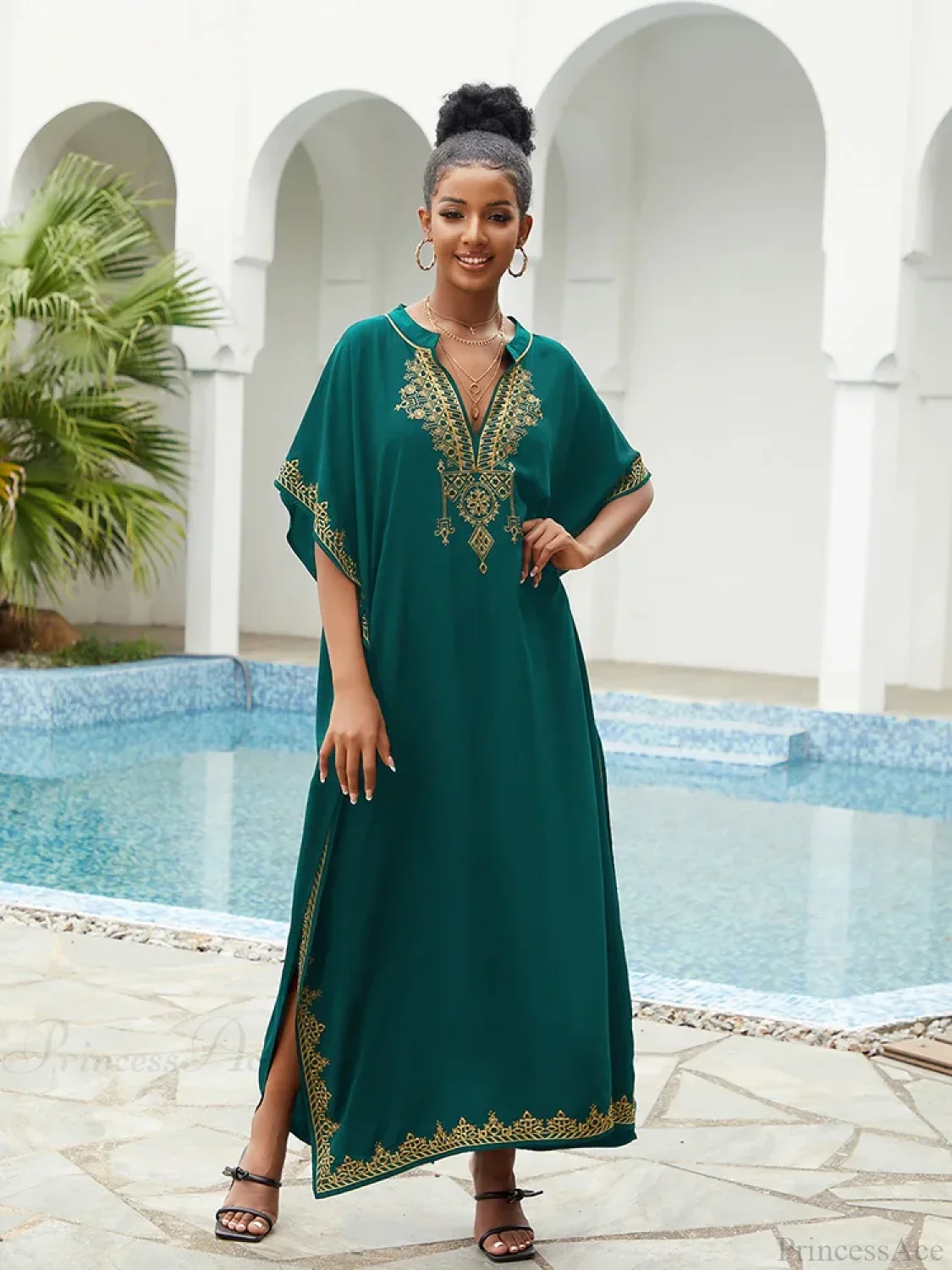 Embroidery Printed Long Dress Cover Up - Image 4