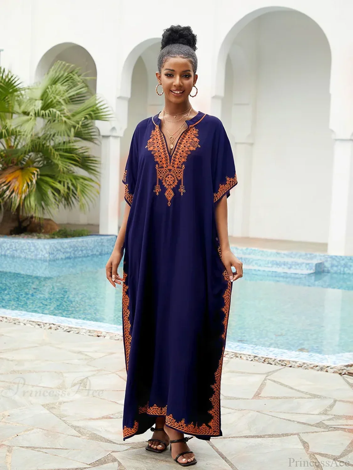 Embroidery Printed Long Dress Cover Up - Image 5