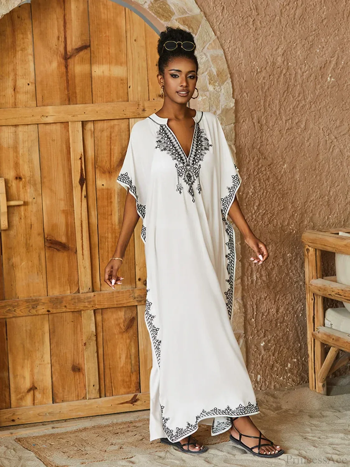 Embroidery Printed Long Dress Cover Up - Image 6
