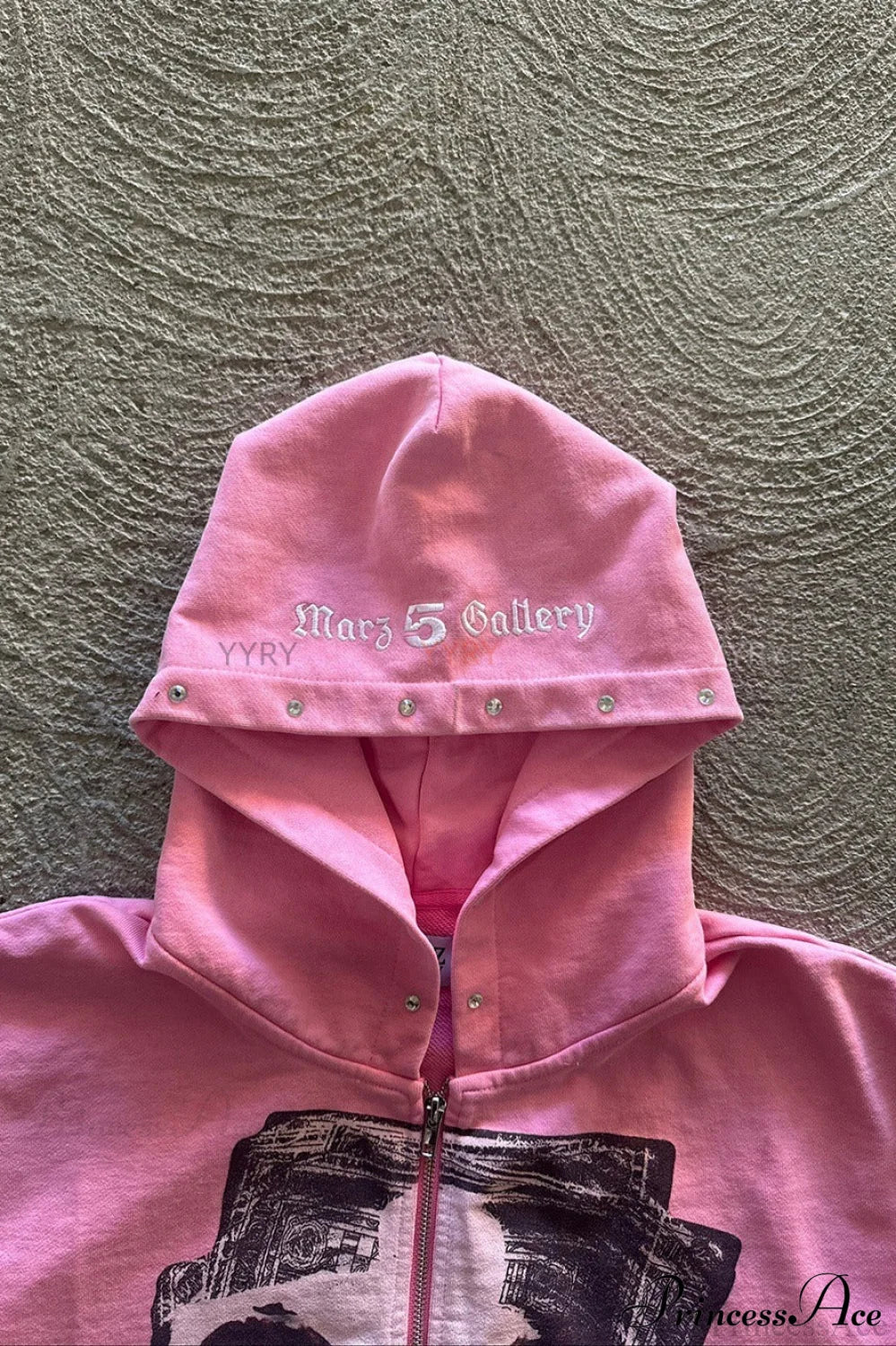 Embroidery Rhinestone Print Zip Hoodie - Image 2