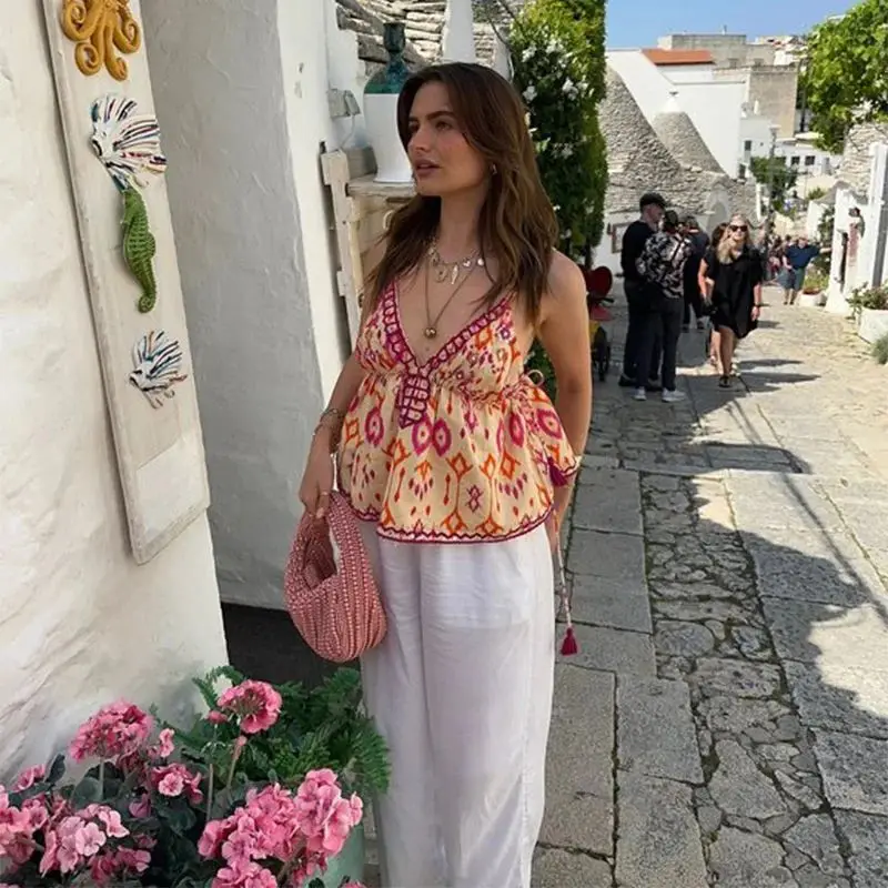 Embroidery Tassel Strap Crop Top - Image 2