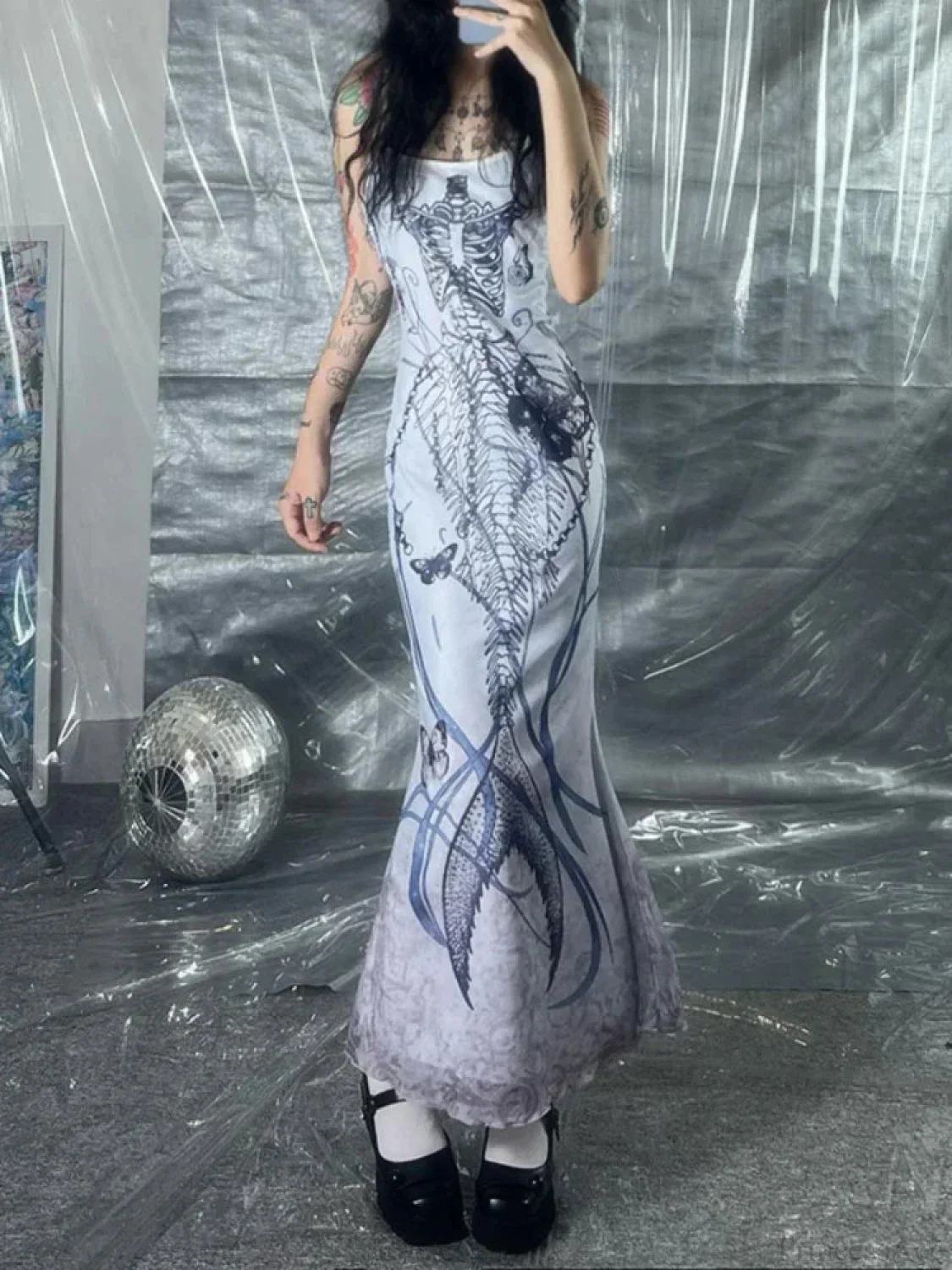 Emotional Y2K Butterfly Printed Tall Waist Full-Length Dress - Image 5