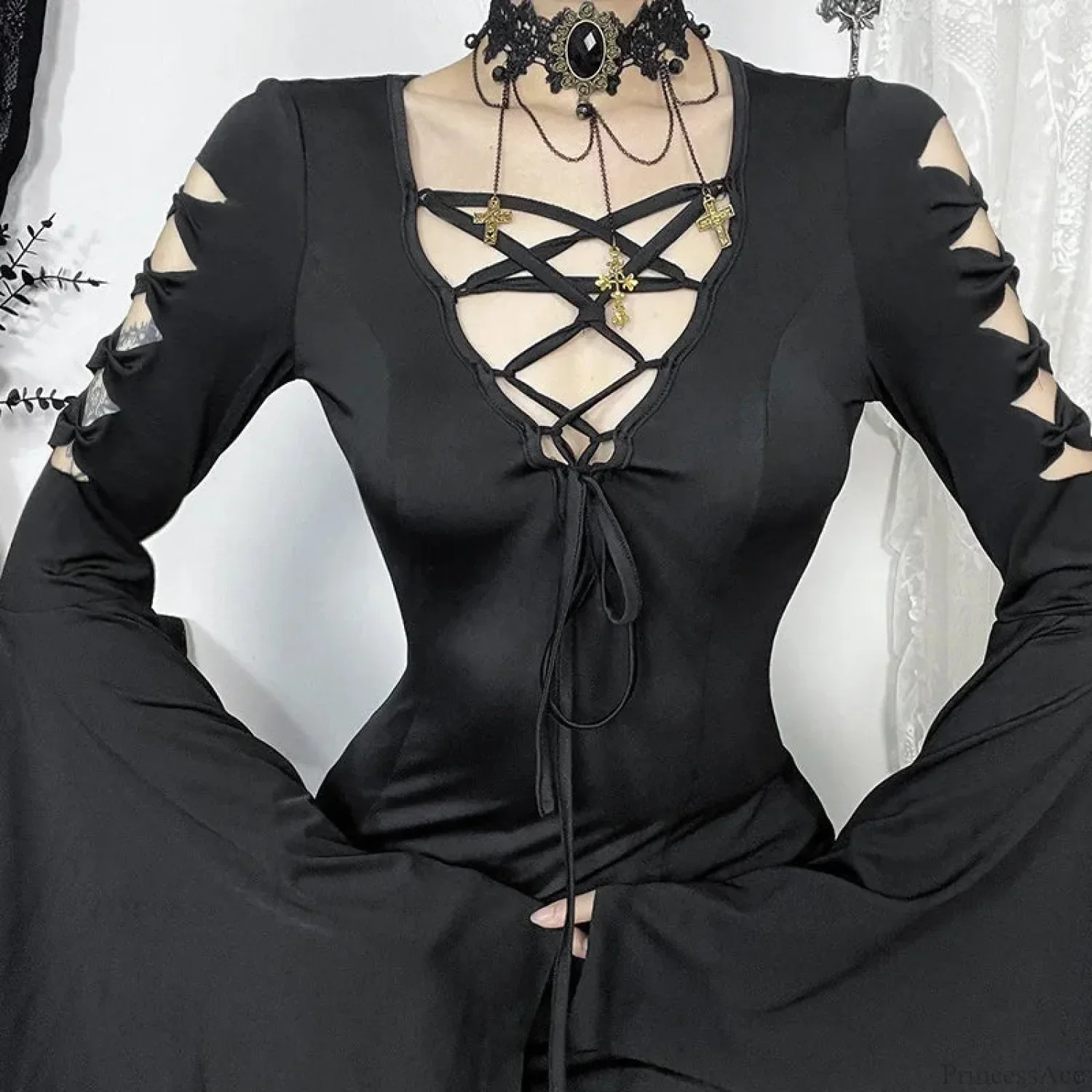Empty Out Batwing Sleeve Full-Length Dress - Image 2