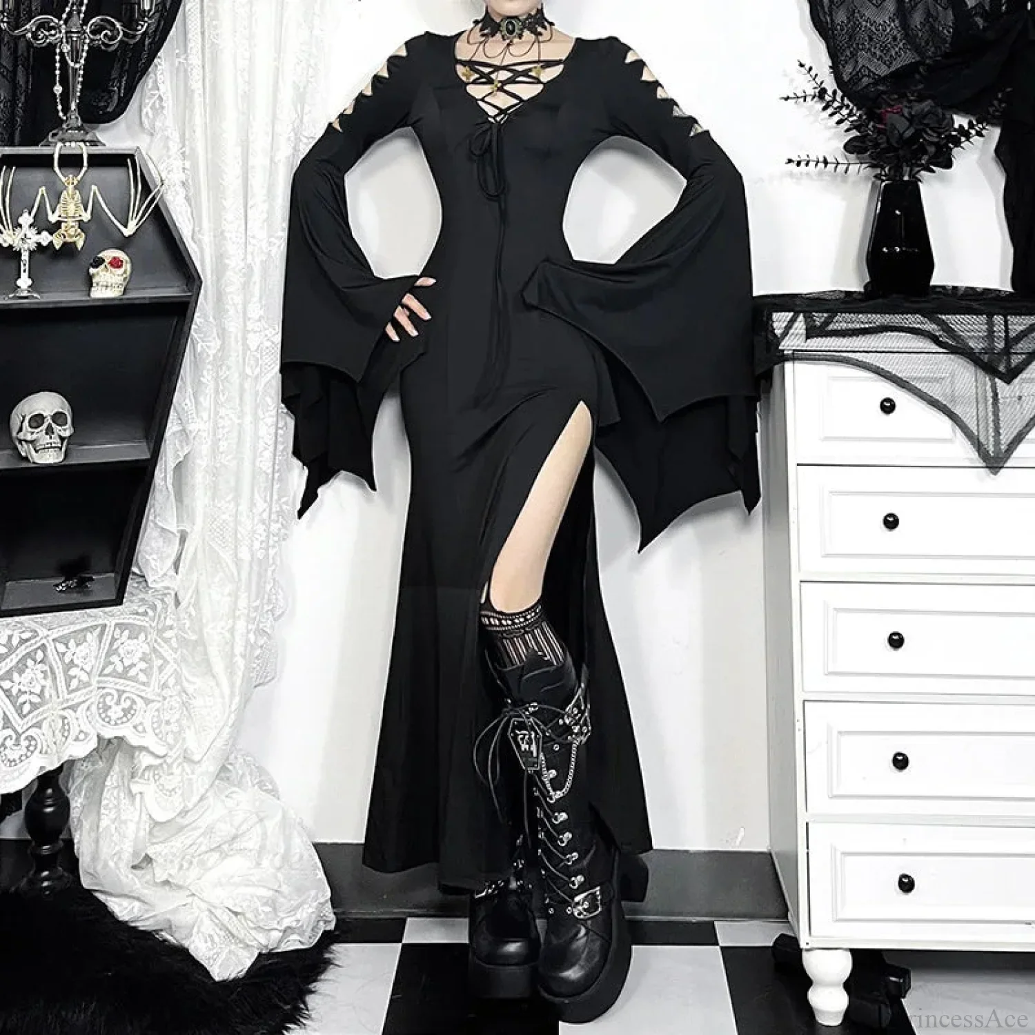 Empty Out Batwing Sleeve Full-Length Dress - Image 3