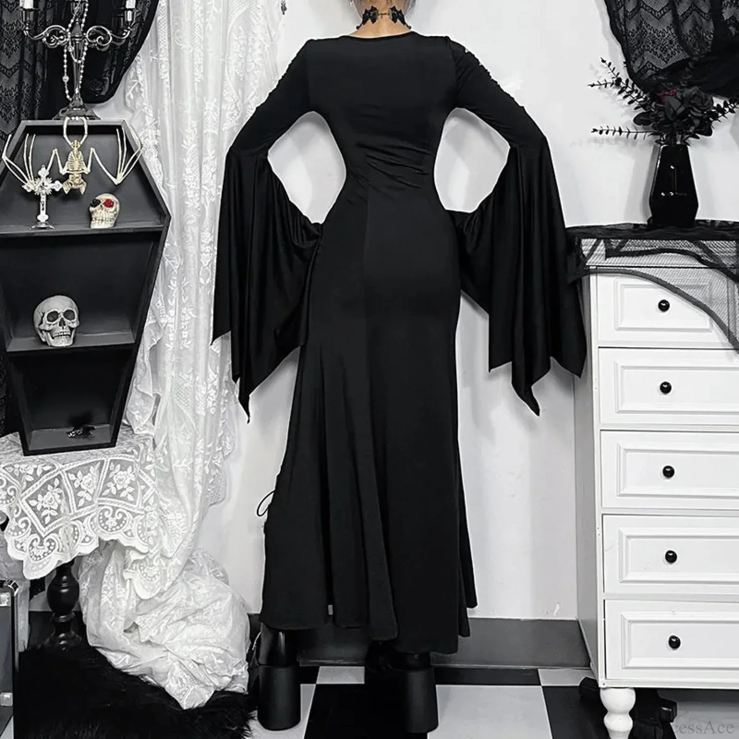 Empty Out Batwing Sleeve Full-Length Dress - Image 4