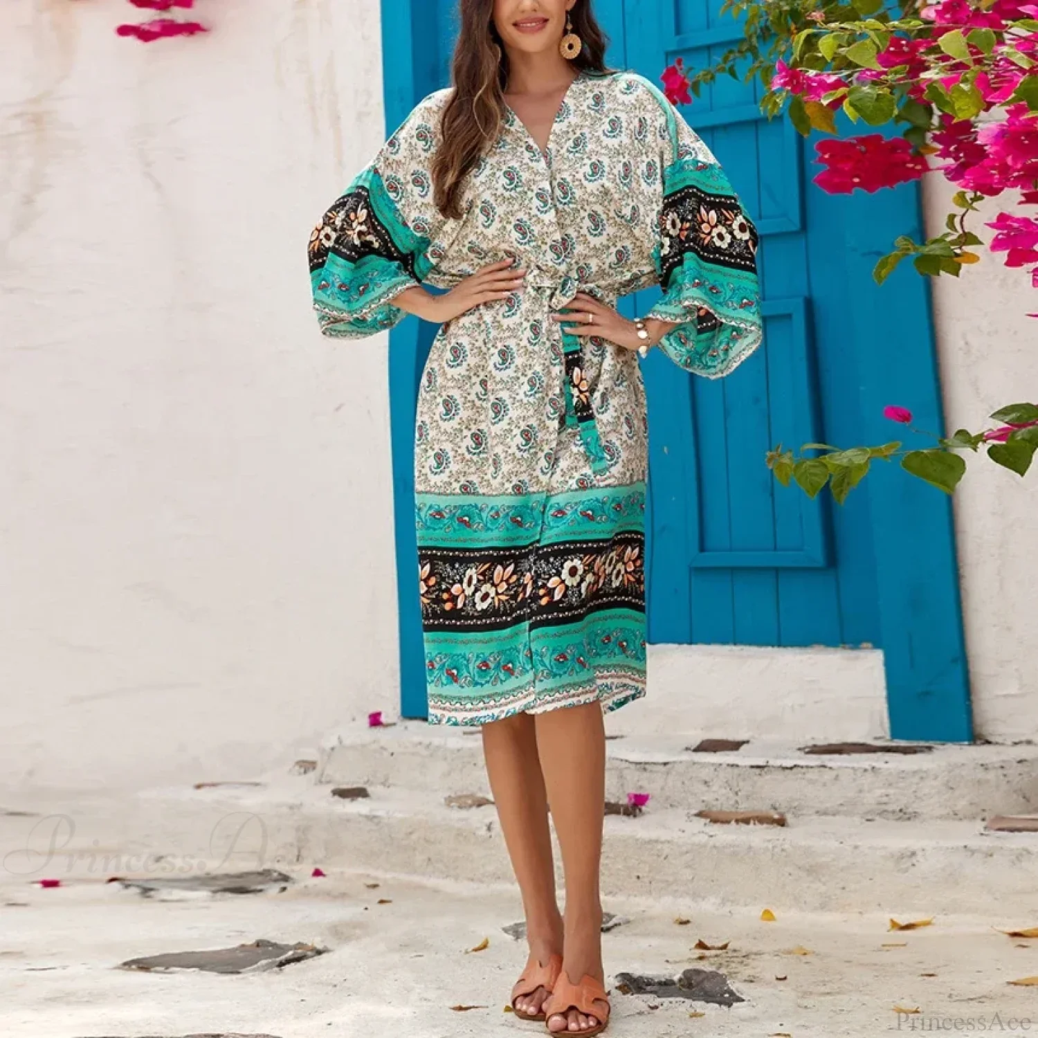 Ethnic Floral Loose Rayon Kaftan Boho Cover up - Image 6