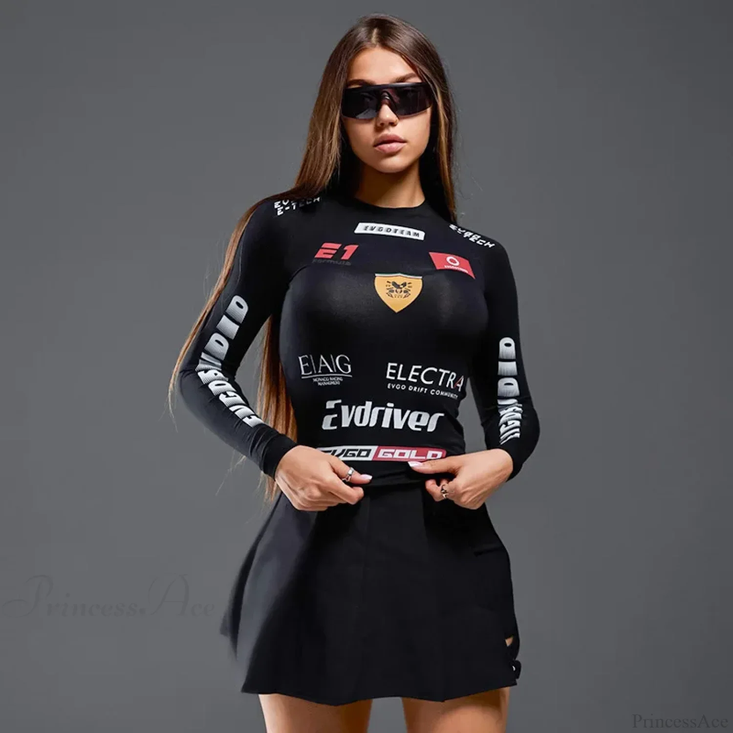European American Motorcycle Style Letter Print Slim Knit Top - Image 4