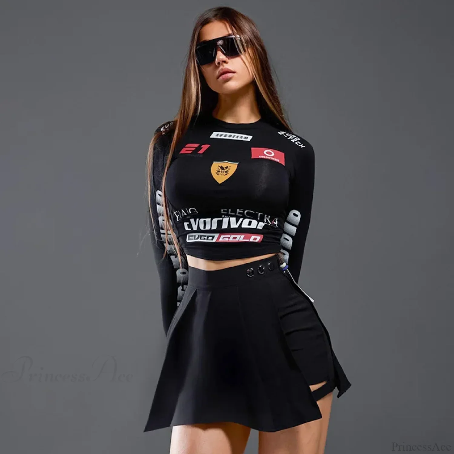 European American Motorcycle Style Letter Print Slim Knit Top - Image 7