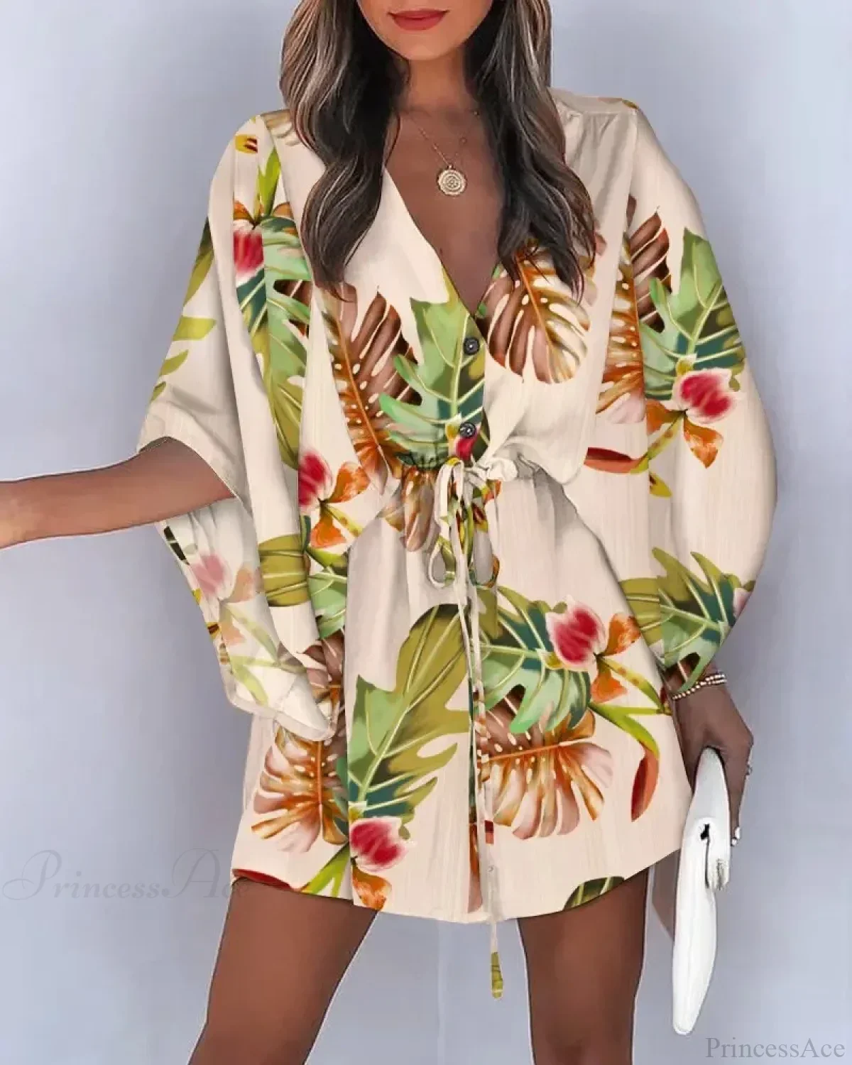 European Fashion Print V-neck Vacation Dress - Image 3
