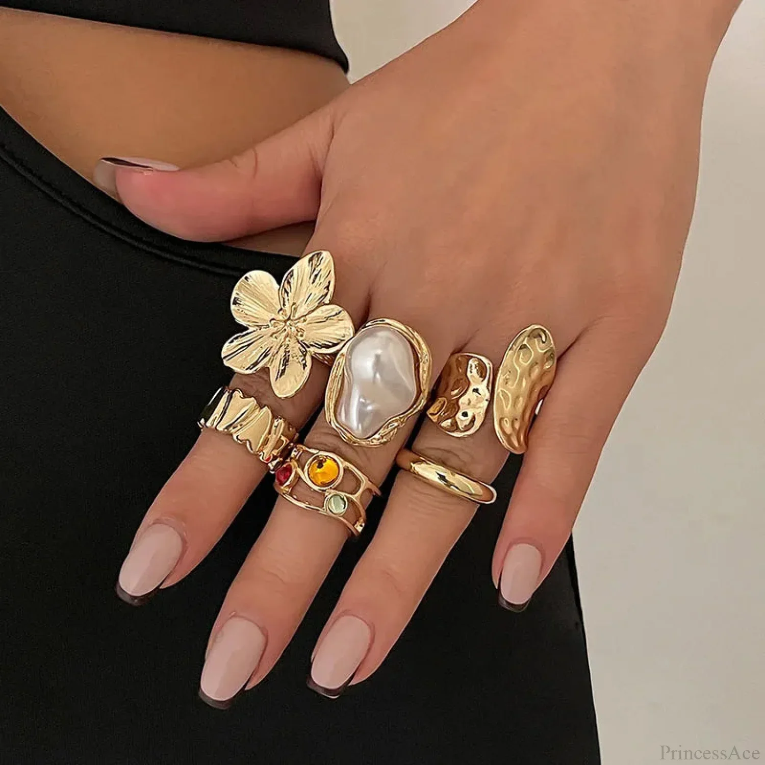 European Ornate Pearl Medieval Ring - Image 6