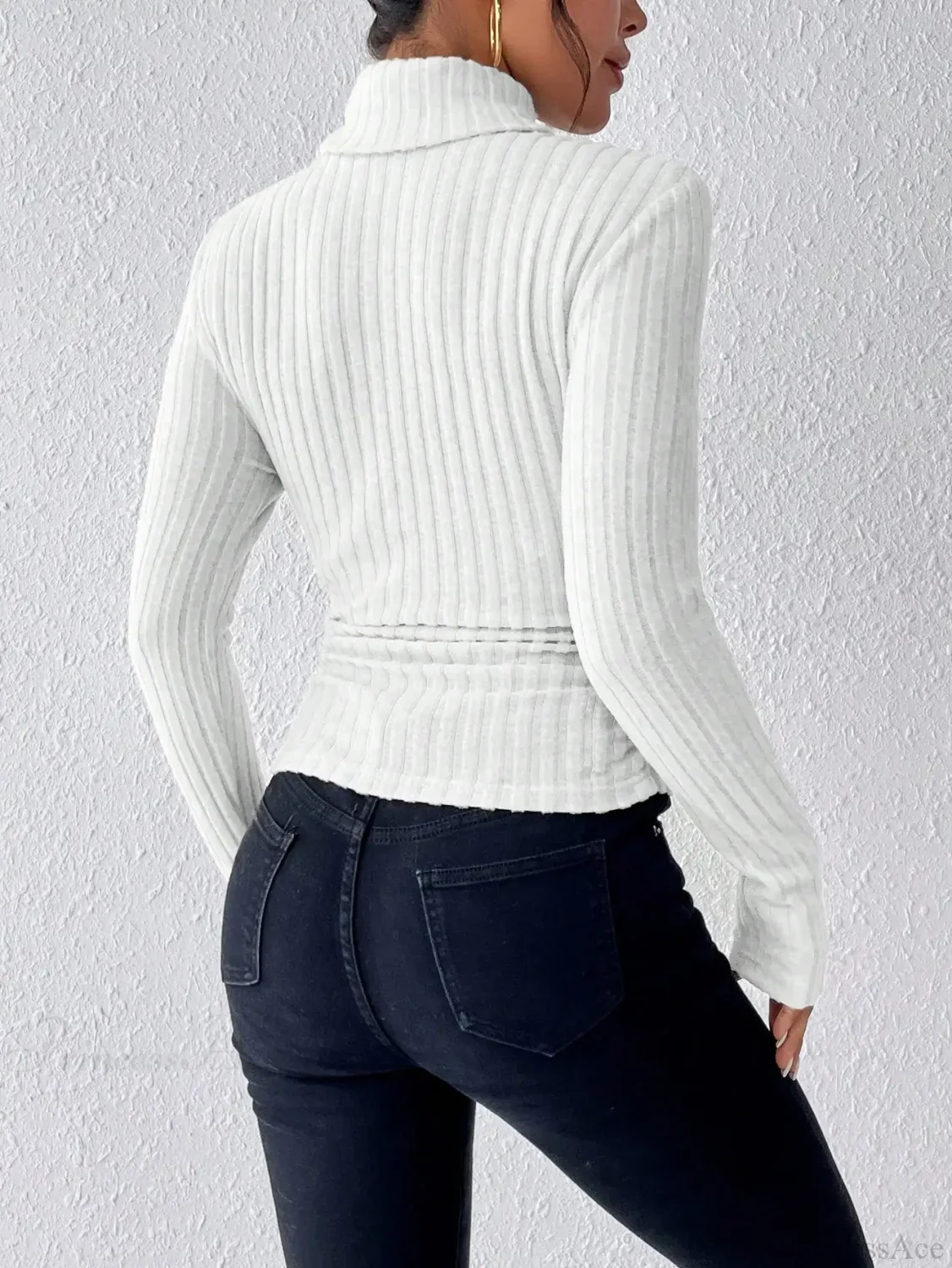Explosive Solid Color High-Neck Slim Long Sleeve Top Women - Image 2
