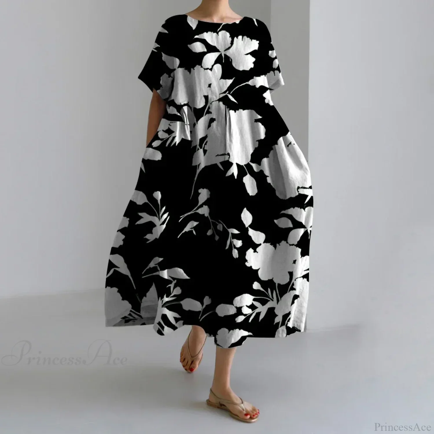 Exquisite 3D Floral Print Short Sleeve Midi Evening Dress - Image 3