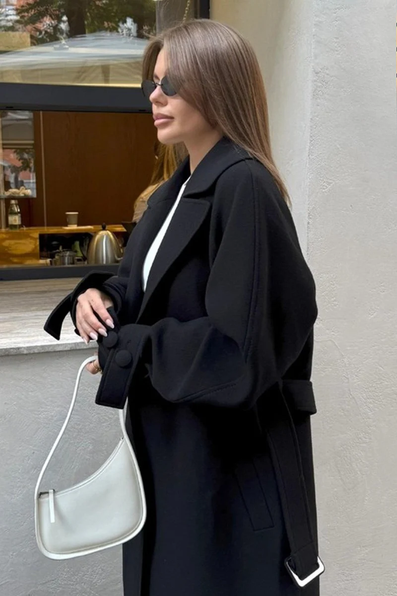 Extra-Long Wool Tie-Waist Loose Overcoat - Image 10