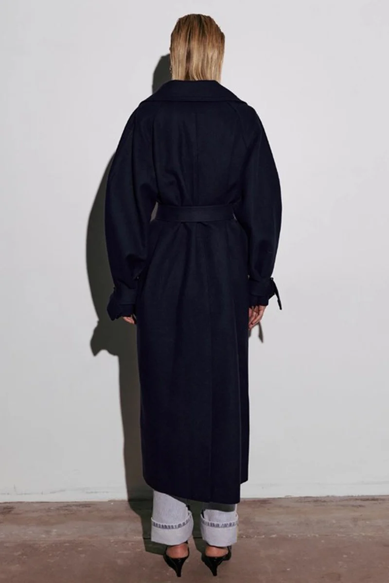Extra-Long Wool Tie-Waist Loose Overcoat - Image 12
