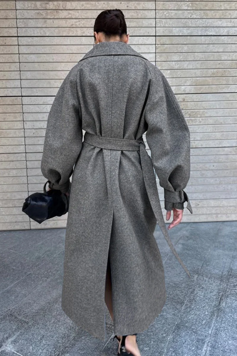 Extra-Long Wool Tie-Waist Loose Overcoat - Image 5