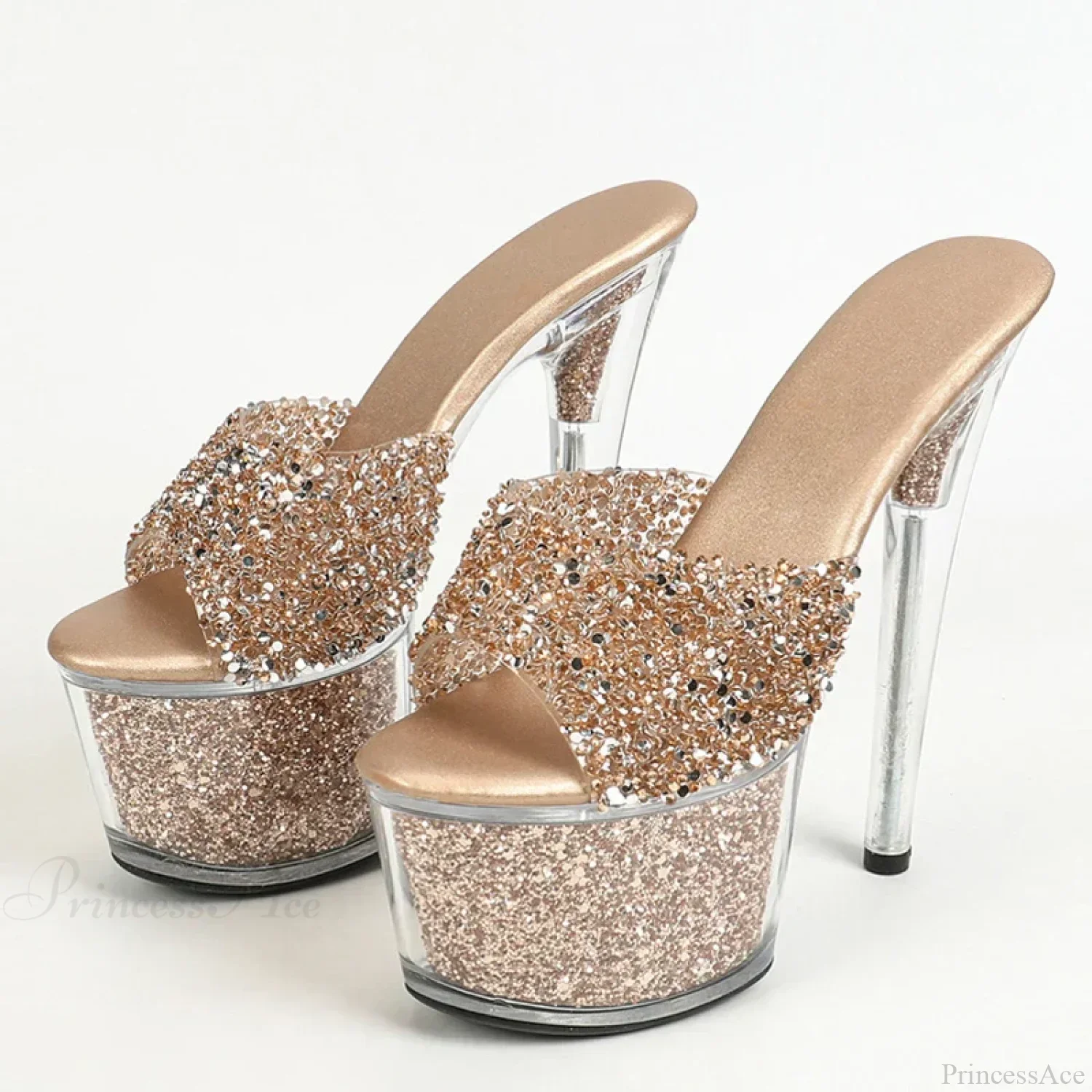 Extreme 17CM Pole-Dance Sequined Transparent Platform Peep-Toe Sexy Slipper Stripper High Heel - Image 5