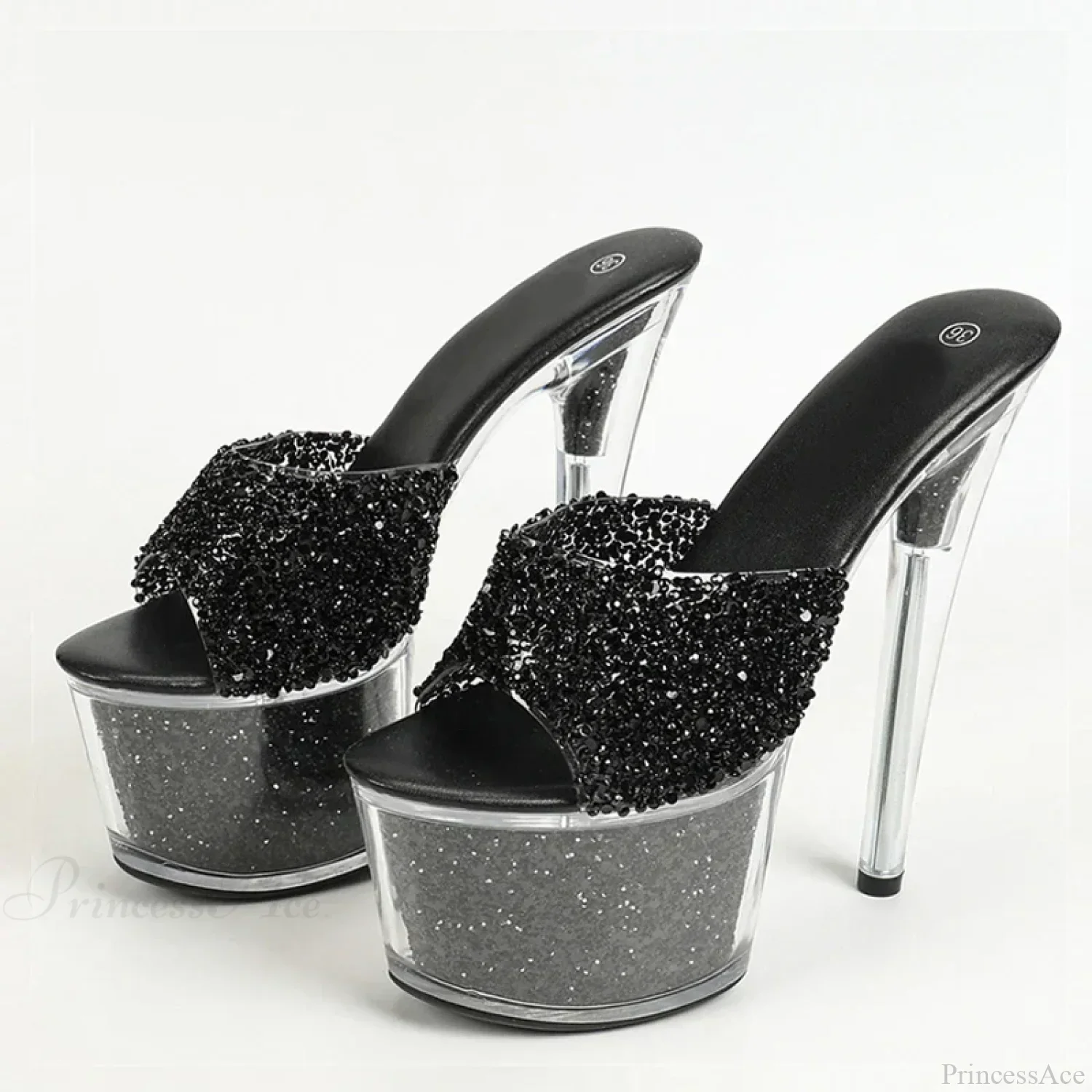 Extreme 17CM Pole-Dance Sequined Transparent Platform Peep-Toe Sexy Slipper Stripper High Heel - Image 6