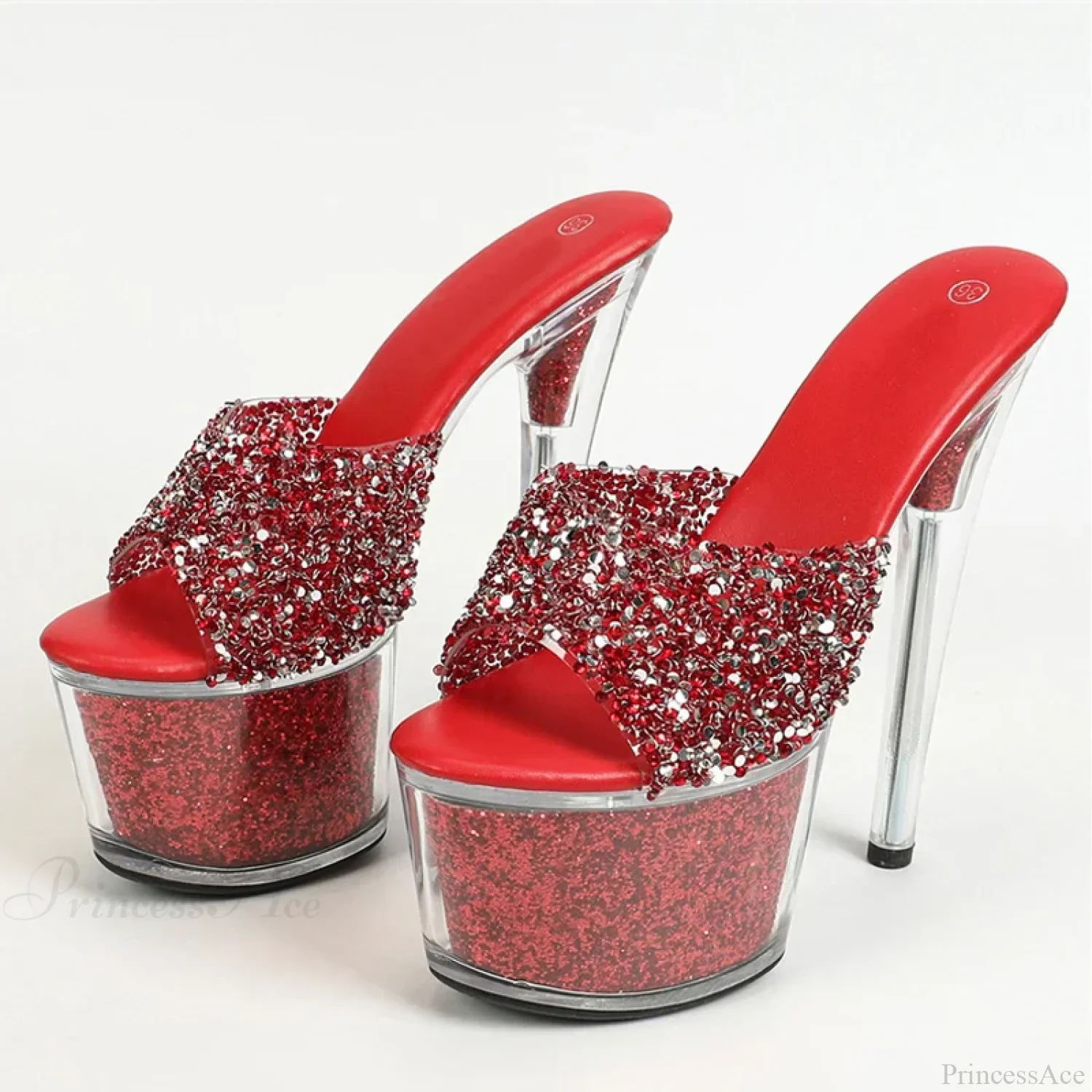 Extreme 17CM Pole-Dance Sequined Transparent Platform Peep-Toe Sexy Slipper Stripper High Heel - Image 7