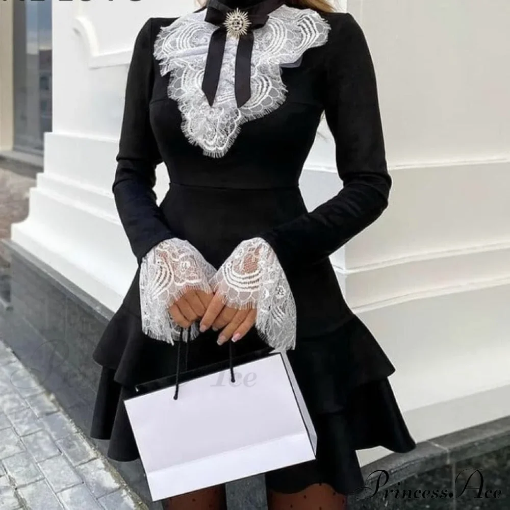 Eyelash Fashion Gown Ruffles Elegant Women's Lace - Arm Bell Party Trend - Image 4