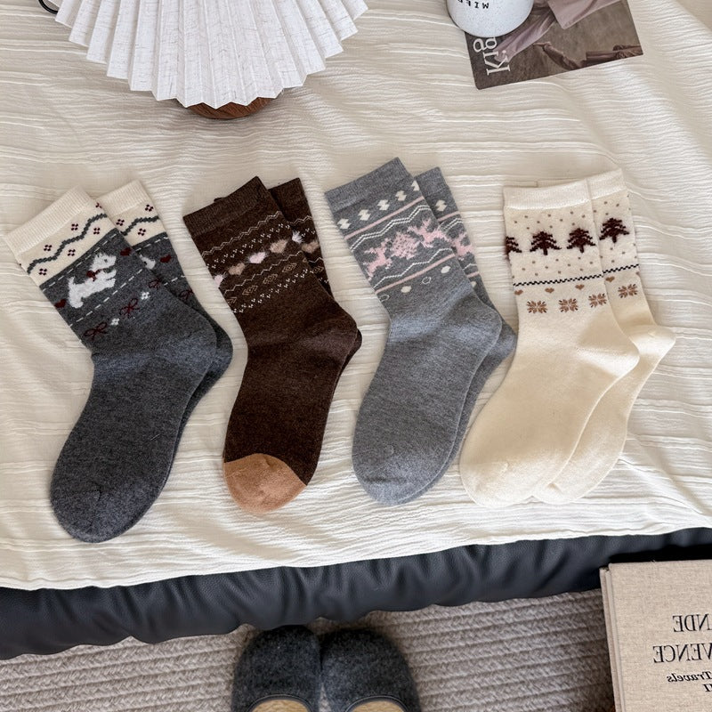 Intarsia Retro Thick Warm Mid Calf Socks - Image 13