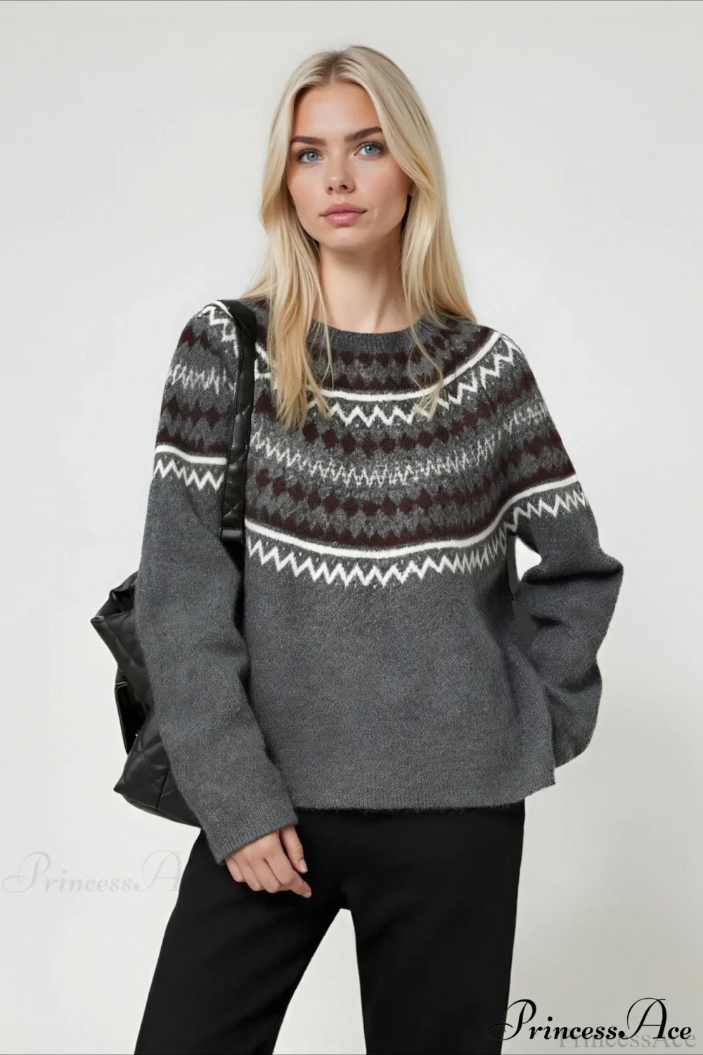 Fair Isle Loose Crewneck Plus Size Knit Sweater - Image 5