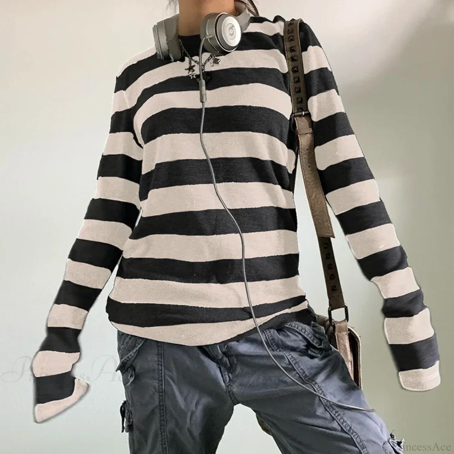 Fairy Grunge Knit Oversized Striped Long Sleeve Crewneck Knit Top - Image 5